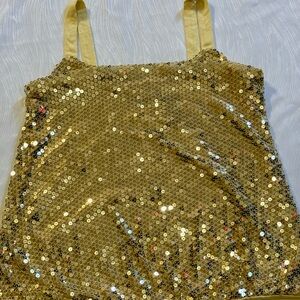 Y2K Apostrophe Gold Sequin Tank Top Fall Layering Sparkle Clubwear Medium Soft